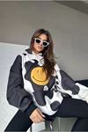 Smiley Face Kapüşonlu Sweatshirt - Siyah