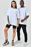 Unisex Basic Bisiklet Yaka Oversize T-Shirt - Beyaz