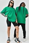 Unisex Basic Bisiklet Yaka Oversize T-Shirt - Yeşil