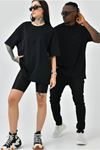 Unisex Basic Bisiklet Yaka Oversize T-Shirt - Siyah