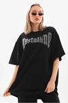 Unisex Taş Desenli Oversize T-Shirt - Beyaz