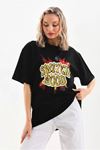 Unisex Baskılı Oversize T-Shirt - Siyah