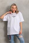 Unisex Baskılı Oversize T-Shirt - Beyaz