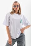 Unisex Baskılı Oversize T-Shirt - Beyaz