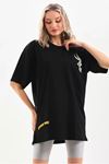 Unisex Baskılı Oversize T-Shirt - Siyah