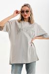 Unisex Taş Desenli Oversize T-Shirt - Gri