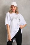 Unisex Taş Desenli Oversize T-Shirt - Beyaz