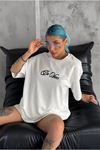 Unisex Baskılı Oversize T-Shirt - Beyaz