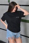 Unisex Bisiklet Yaka Baskılı Oversize T-Shirt - Siyah