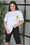 Unisex Bisiklet Yaka Baskılı Oversize T-Shirt - Beyaz