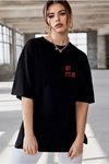 Unisex Baskılı Oversize T-Shirt - Siyah