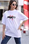 Unisex Bisiklet Yaka Baskılı Oversize T-Shirt - Beyaz