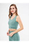 Kolsuz Sporcu Baskılı Crop - Mint Yeşili