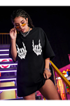 Baskılı Oversize T-shirt - Siyah