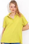 Sarı Oversize Polo Yaka Örme Bluz 0486