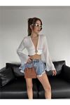 SATEN CROP TOKA DETAYLI BLUZ - Beyaz